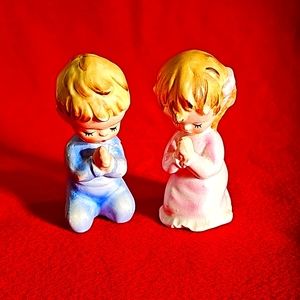 Vintage 1960's Japan LEFTON Porcelain Girl and Boy Kneeling & Praying Figurines